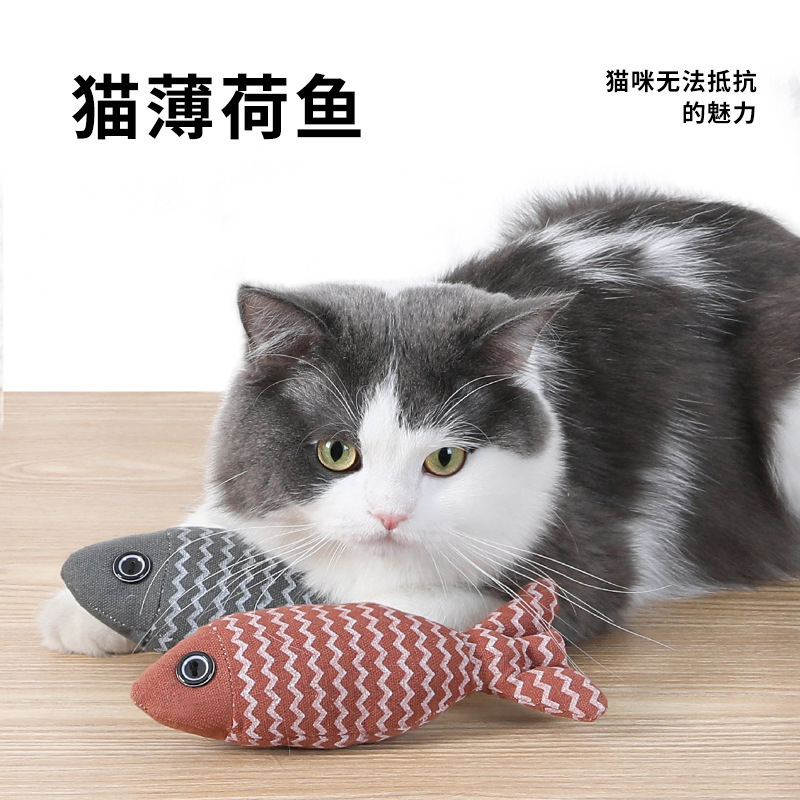 鱼猫咪玩具毛绒帆布玩具猫薄荷逗猫玩具麻布耐咬磨牙宠物用品