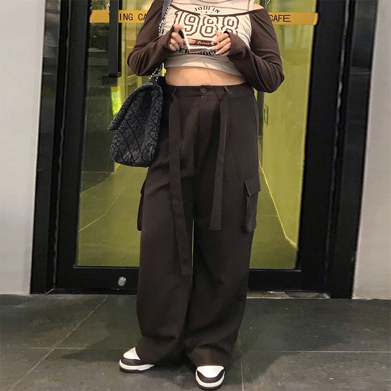 Milu家大码女装美式复古高腰宽松休闲工装裤阔腿拖地200斤潮