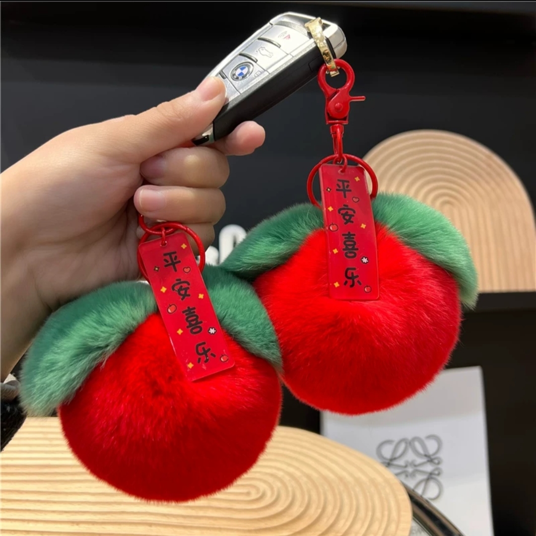 平安喜乐獭兔毛苹果挂件可爱百搭柔软解压包包挂件钥匙扣手机挂扣