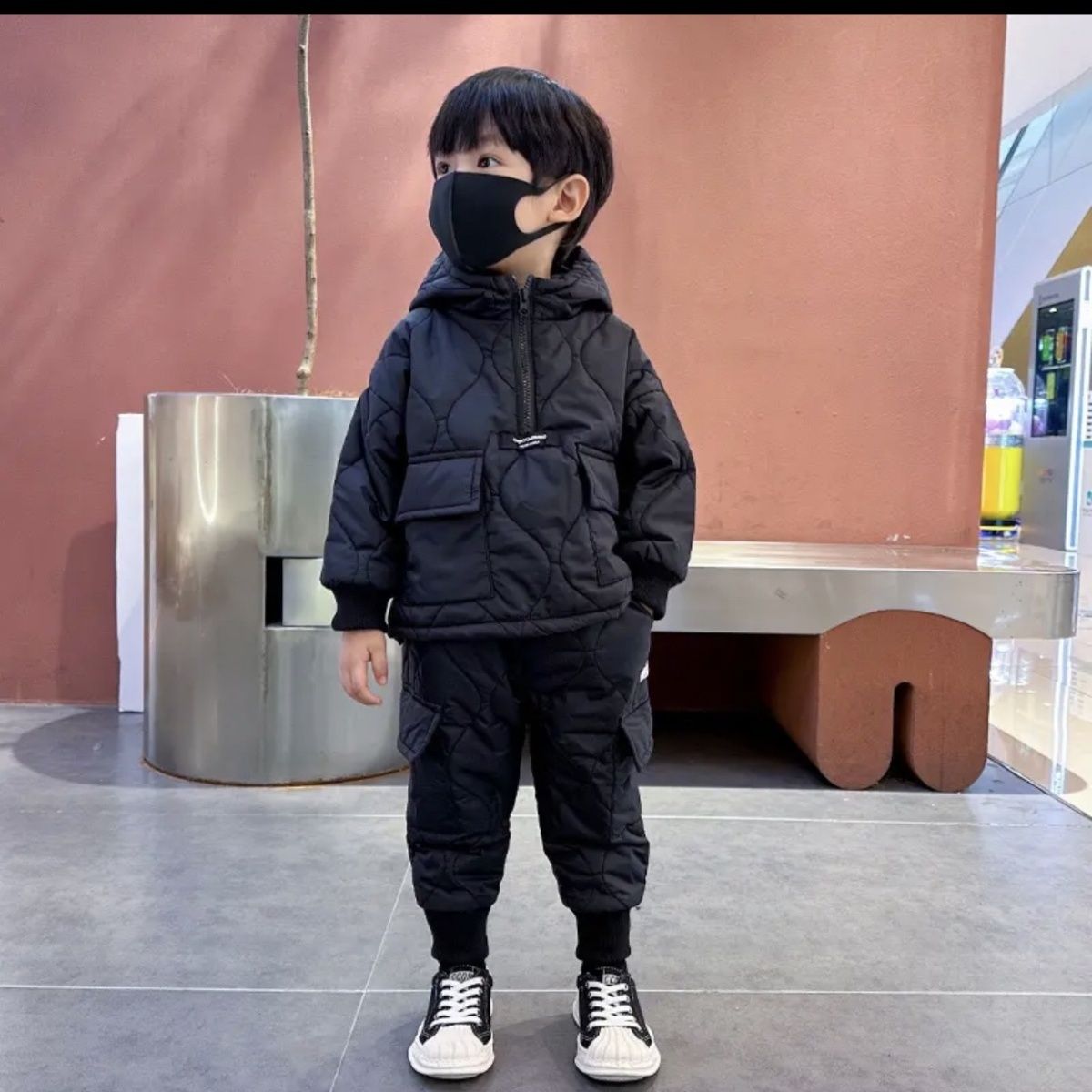 男童冬装加绒套装2023新款洋气男宝宝秋冬款夹棉加厚儿童网红衣服