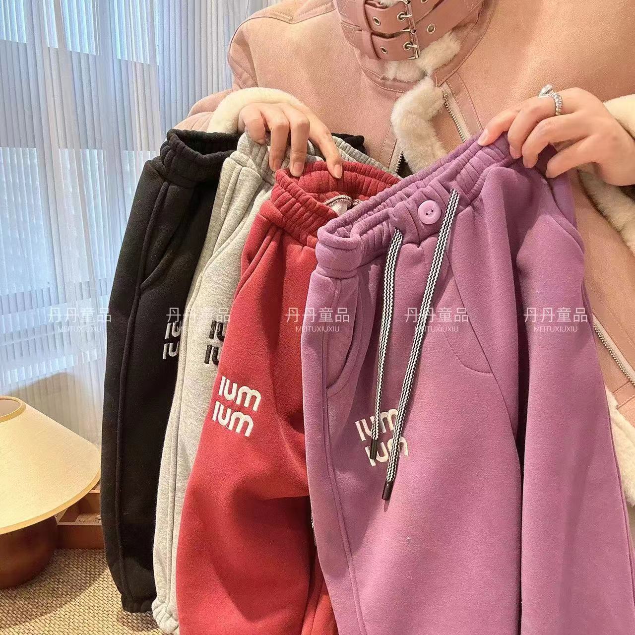 新款儿童秋冬季刺绣保暖休闲哈伦裤男女童加绒裤宝宝绒裤子休闲裤