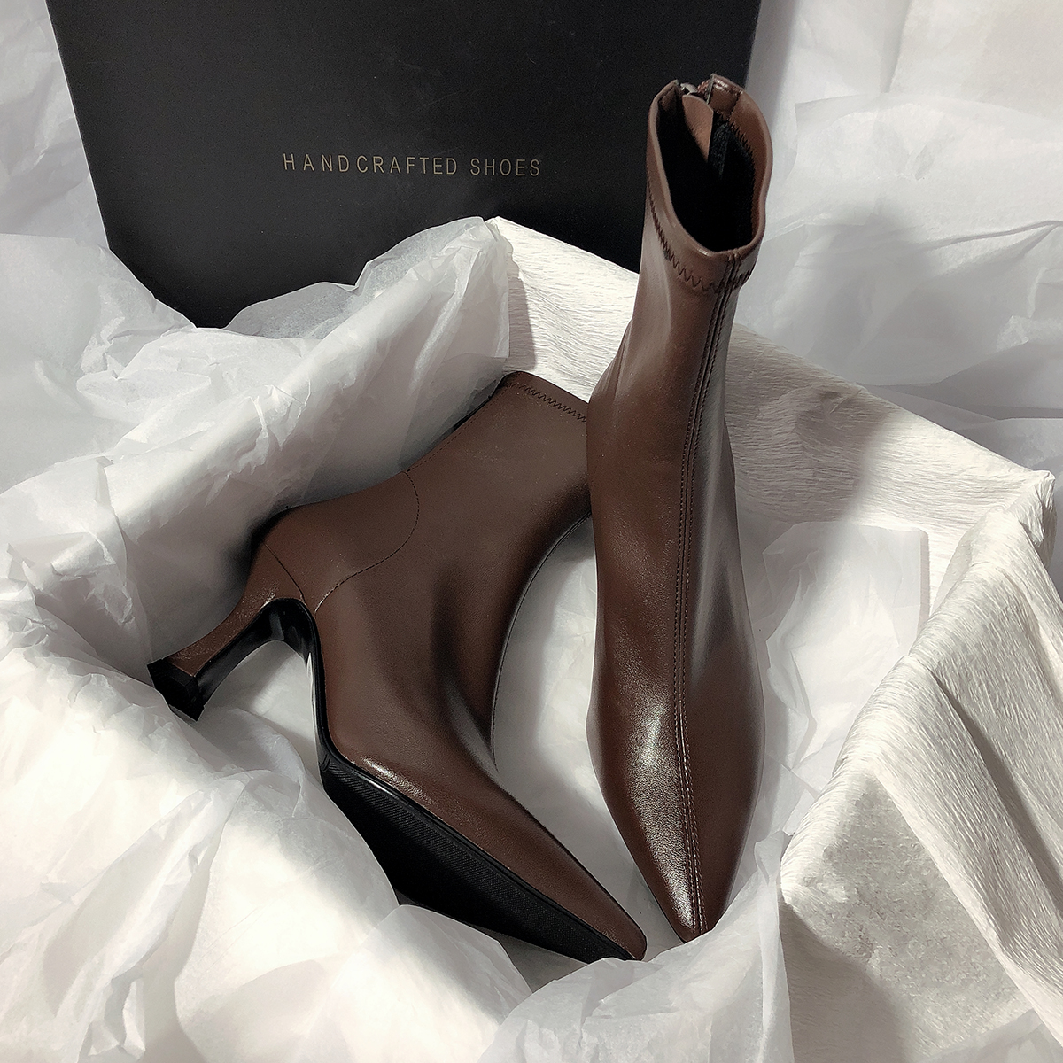 SENYU 2025新款高跟气质瘦瘦靴细跟简约弹力靴韩版百搭短靴女