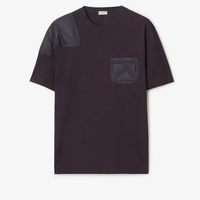 全新未使用 BURBERRY/博柏利 浆果色裁片棉质短袖T恤 MTS10743