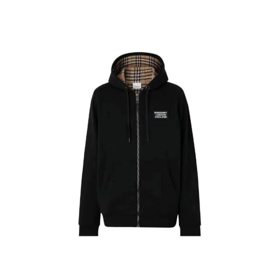 全新未使用 BURBERRY/博柏利 男士黑色休闲拉链连帽卫衣 MSW20139