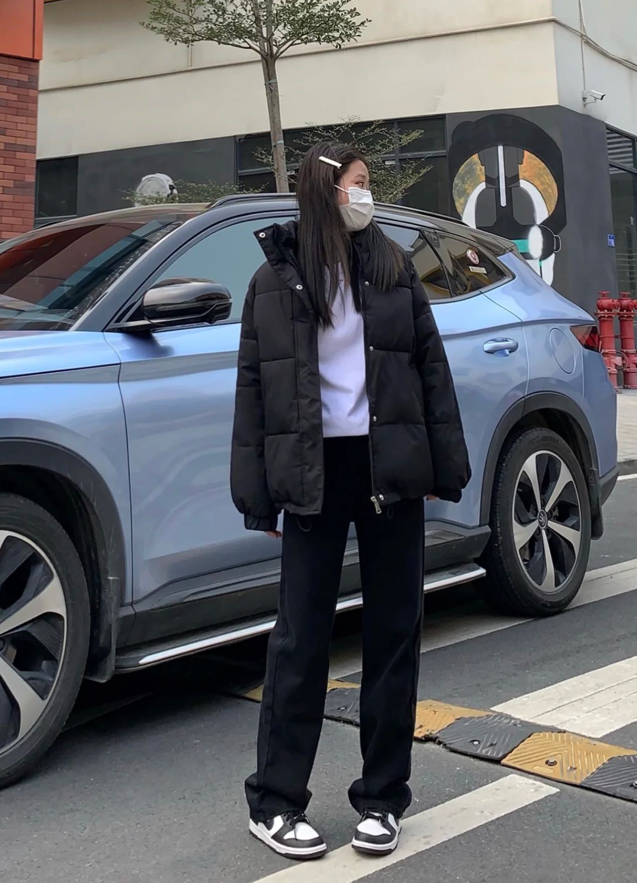 【Halo】T*T家做旧黑色挺括棉质中腰澳绒直筒牛仔裤