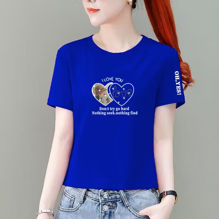 新款纯棉短袖时尚【LOVE爱心】女款圆领简约宽松半袖t恤女性洋气