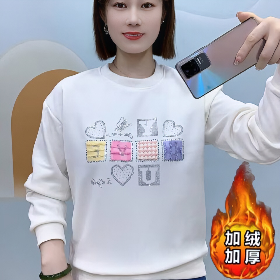 420克新款高工艺冬季加绒厚卫衣【华棉烫钻+爱心蝴蝶】男女同宽松