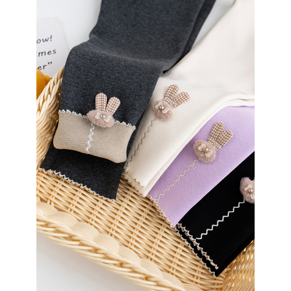 春秋冬薄绒女童裤 可爱兔子儿童打底裤 棉女童抓毛保暖裤儿童裤子