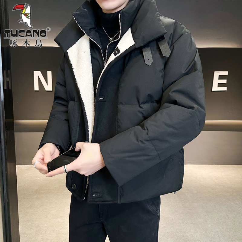 啄木鳥冬季新款羽绒衣男装假两件上衣白鸭绒宽松版男装羽绒服男款