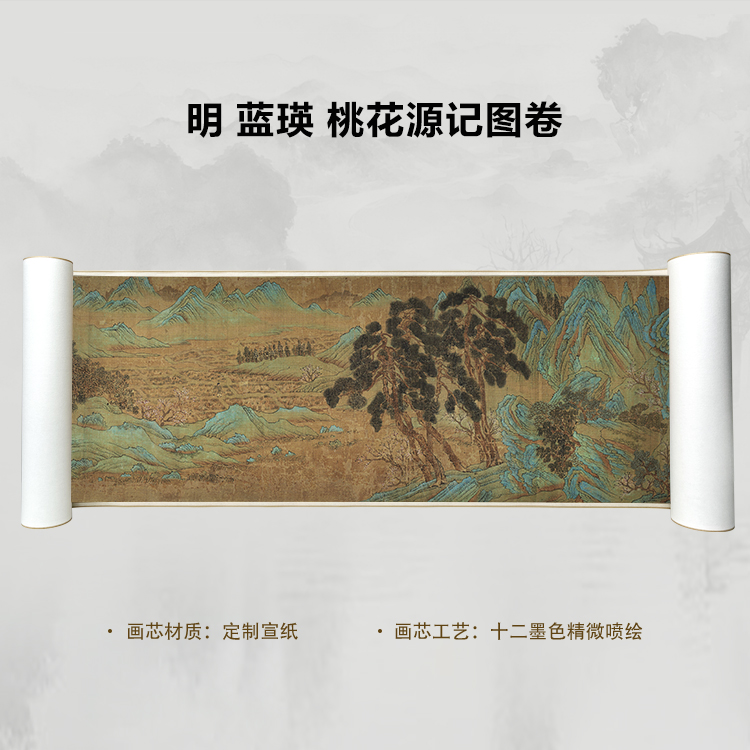 明 蓝瑛 桃花源记图卷手卷国画微喷客厅背景高清复刻精装裱卷轴