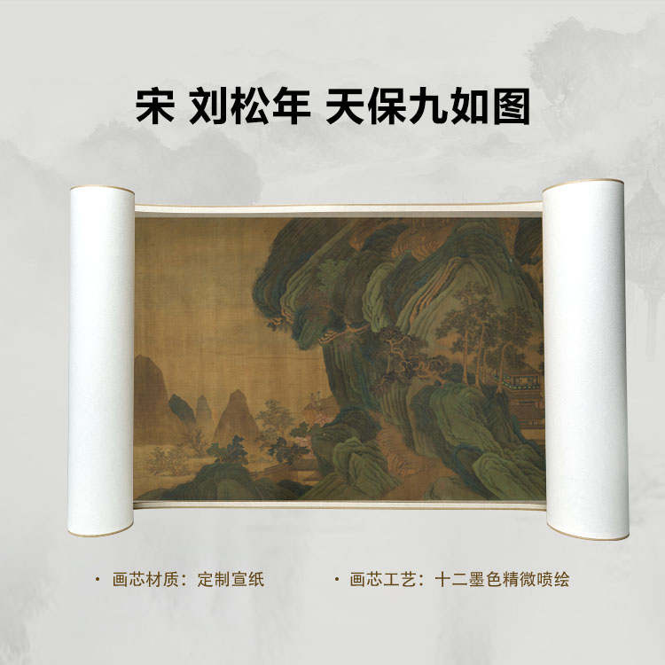 宋 刘松年 天保九如图卷手卷国画微喷客厅背景高清复刻精装裱卷轴