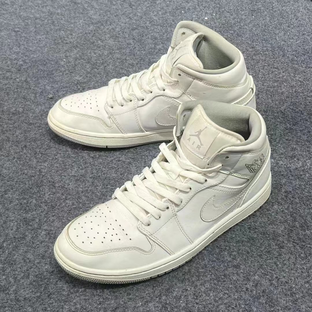 43码/NIKE AIRJORDAN1MID纯白配色 中帮篮球鞋