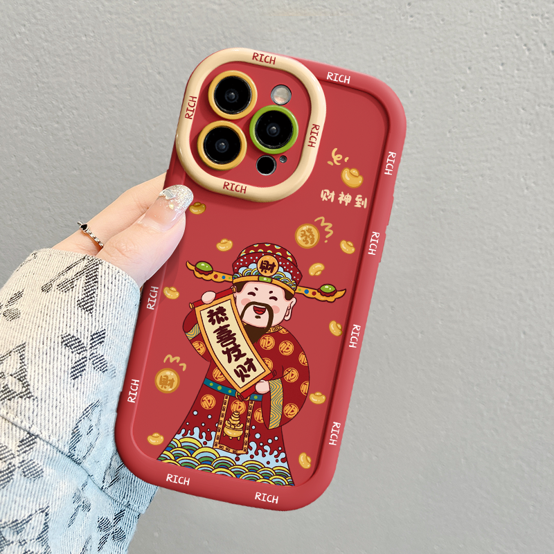 适用于苹果系列iPhone15pro财神寓意mate60pro喜庆卡通泡芙手机壳