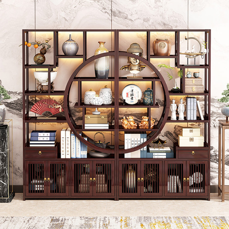 博古架新中式客厅家用茶具架子简约大容量置物架玄关隔断屏风收纳