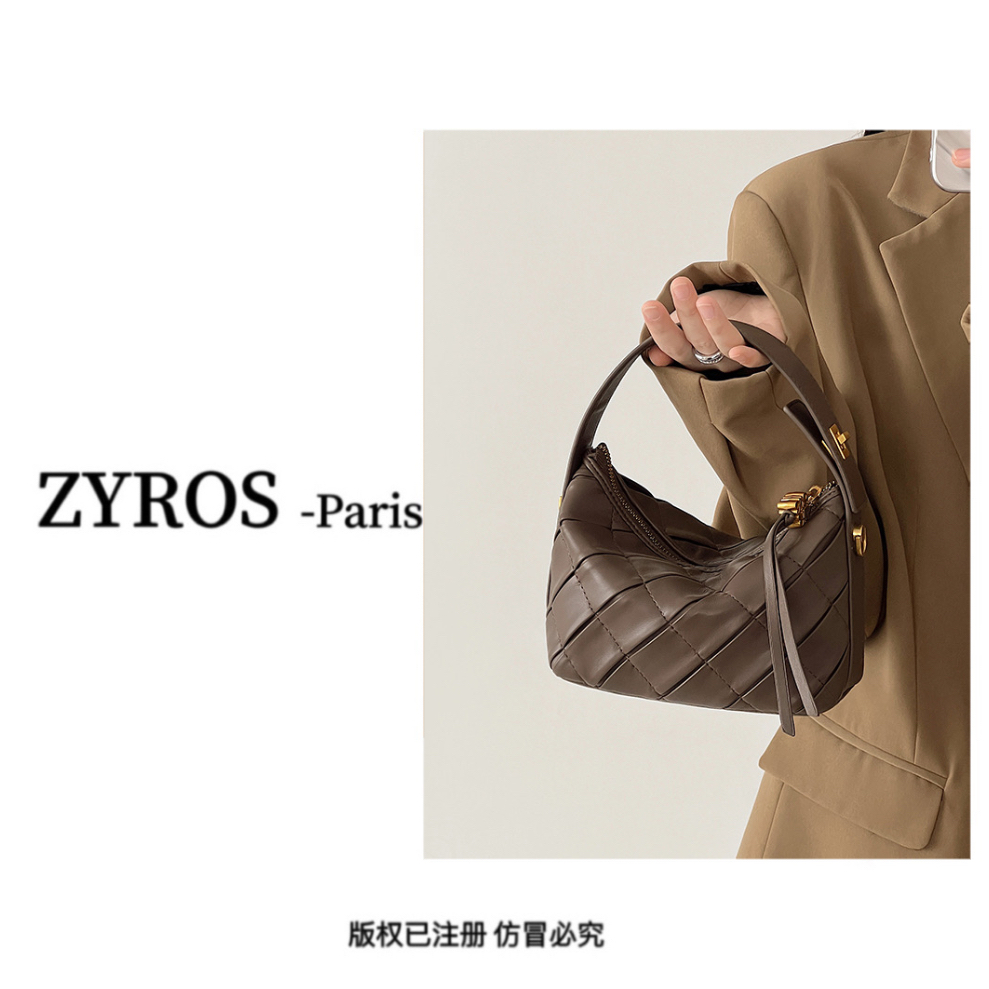 ZYROS/秋冬新款棕色高级感简约时尚百搭单肩斜挎菱格小方包女125