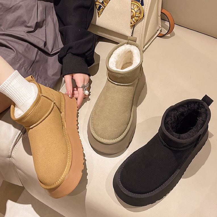 （女鞋官方店）冬季雪地靴牛皮厚底时尚百搭加厚保暖短筒雪地棉