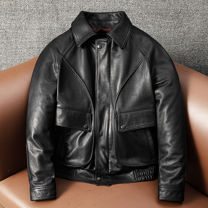 加厚混种头层山羊皮真皮飞行服皮衣缩纹男翻领加短款外套潮2246