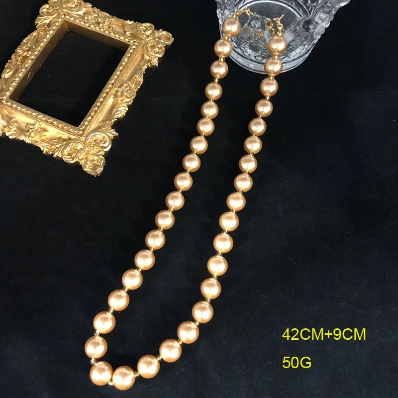 铜合金项链 《繁光香槟》复古项链颈链风中古简约金色珠珠项链6067