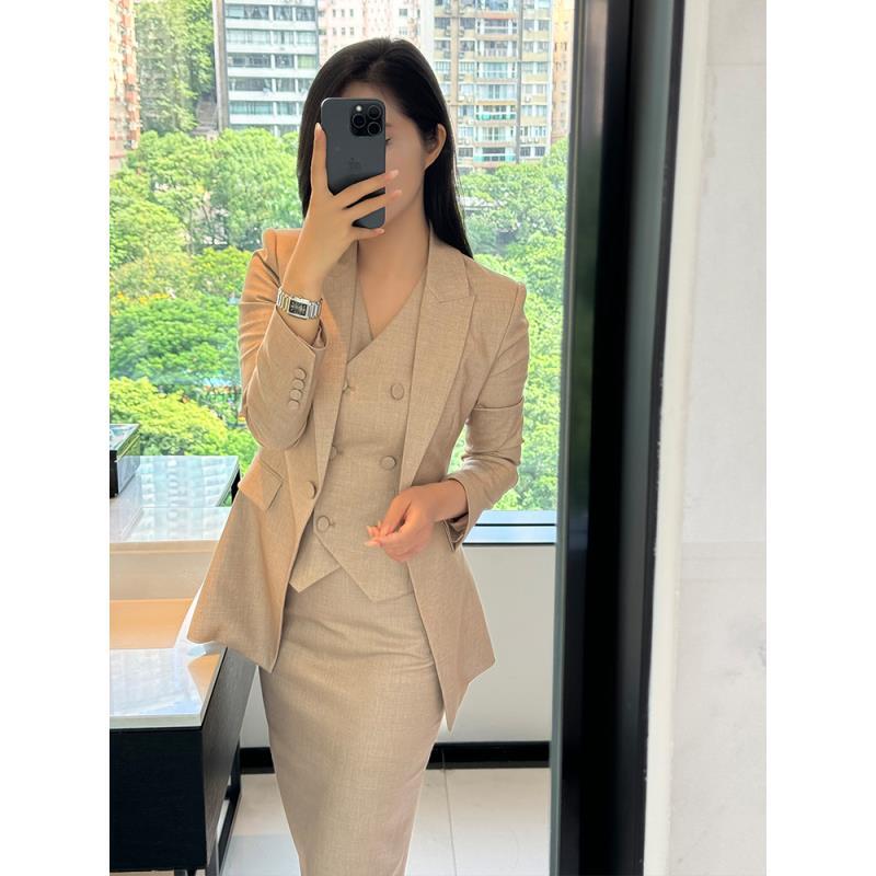 2024夏季新款精英风修身显瘦西装马甲半身裙三件套女-3092