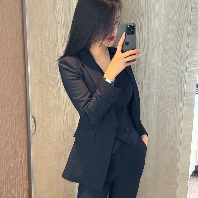 2859-老钱腔调藏蓝色西装三件套显瘦气质时尚休闲西服通勤职业
