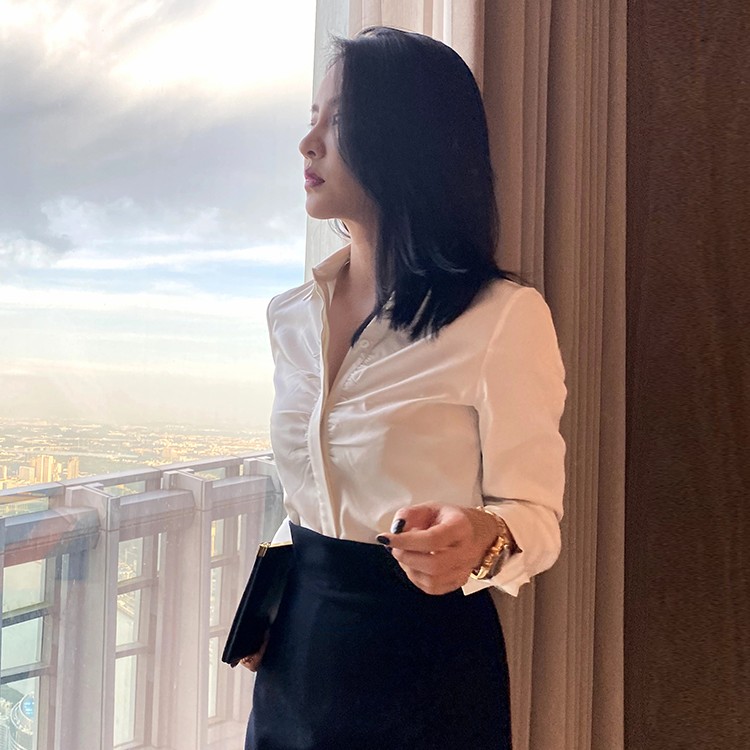 502-白色衬衫女正装设计感小众轻熟港风职业上衣气质长袖外穿衬衣