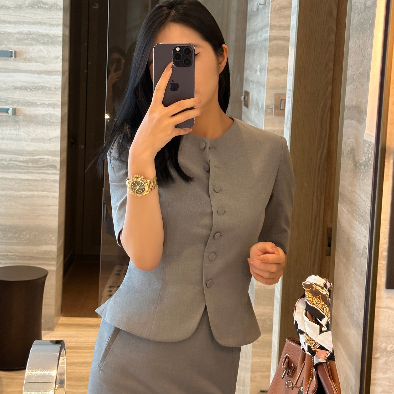 chic上衣灰色复古法式修身小众设计高级感轻奢短装-1265