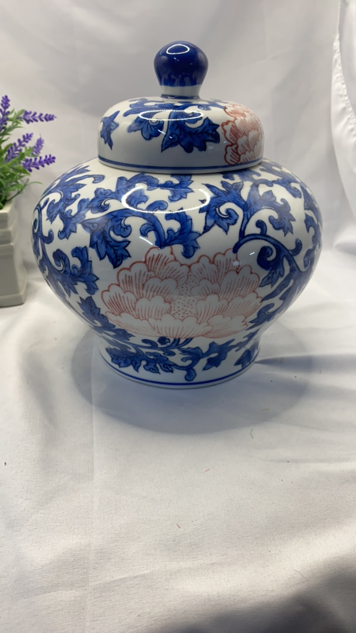 新中式陶瓷摆件，高温釉下彩，储物 水培插花摆件
