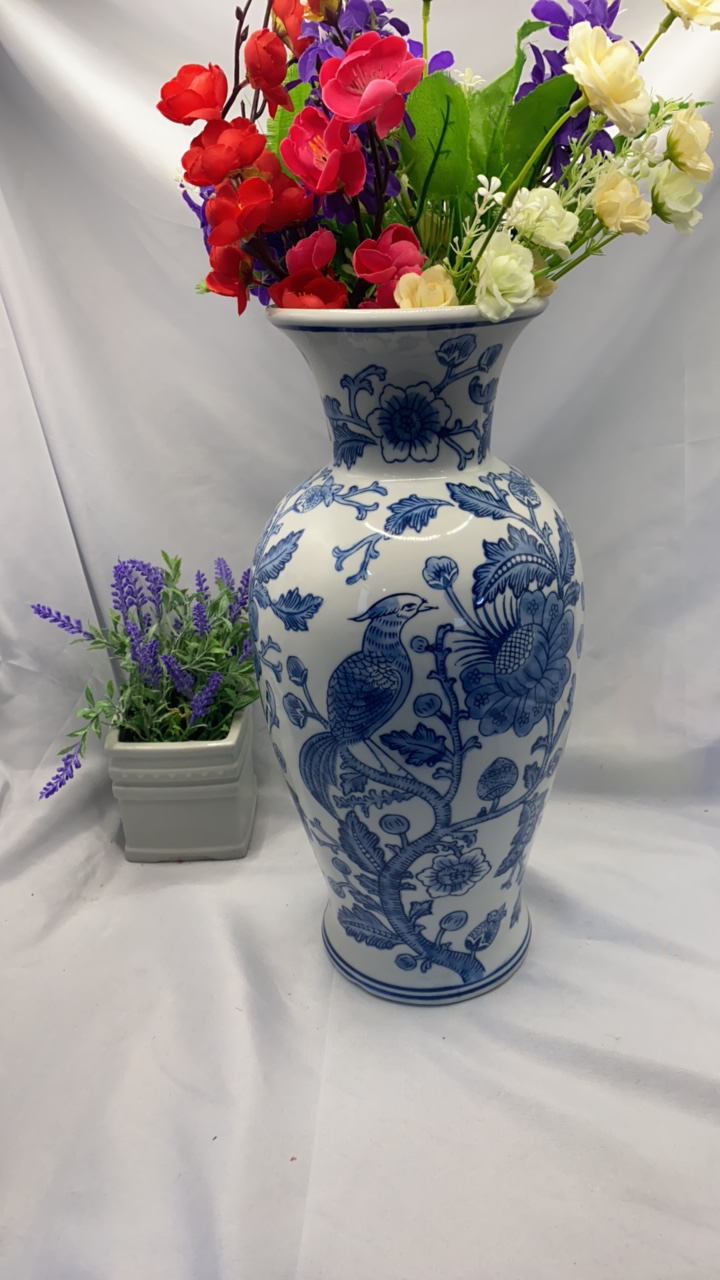 青花瓷石榴花花瓶摆件，家居客厅插花电视柜装饰摆设