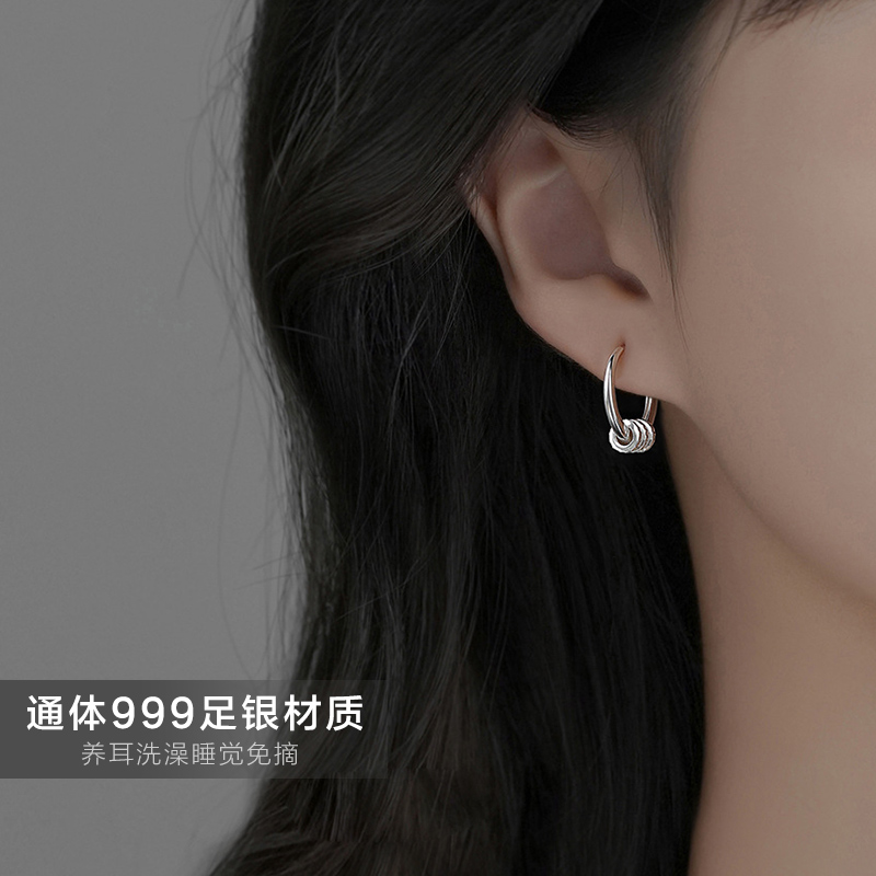 足银耳饰 S999足银转运珠耳扣女小众设计小蛮腰轻奢耳环百搭个性