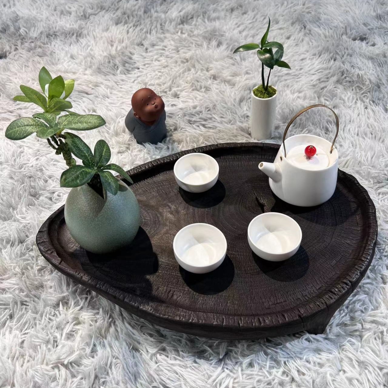 一物一拍香樟木侘寂风做旧原木干泡茶台实木茶几边几
