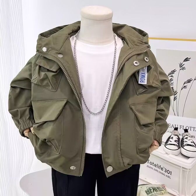 【冬季大促】男童外套春秋儿童洋气酷帅连帽冲锋衣宝宝2024新款