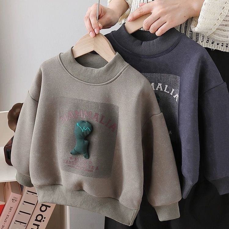 【清仓特价】男童卫衣加绒加厚冬季2024新款中小儿童打底衫一体绒