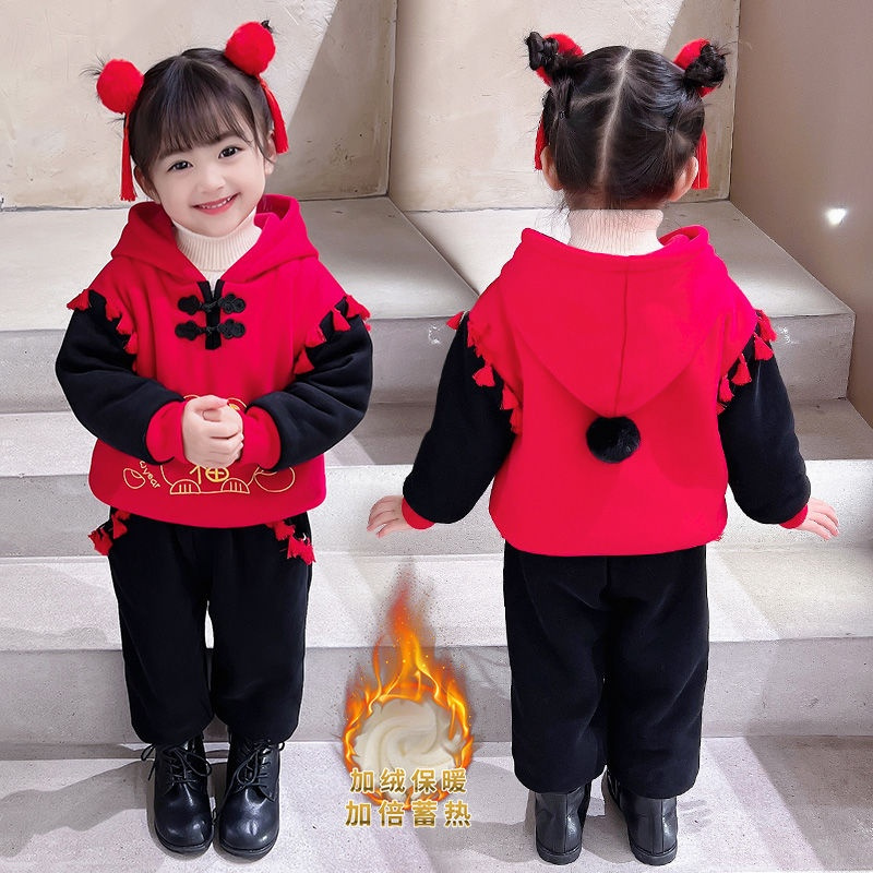 唐装女童汉服秋冬装长袖儿童加厚套装2023新款中国风女宝宝古装冬