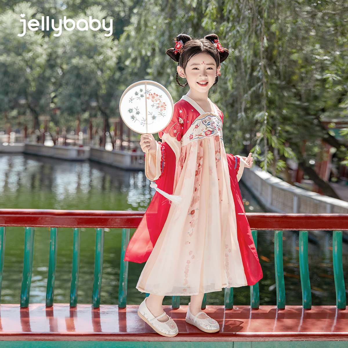 杰里贝比古风汉服女童连衣裙儿童唐装春秋秋装宝宝裙子 JEG33882 