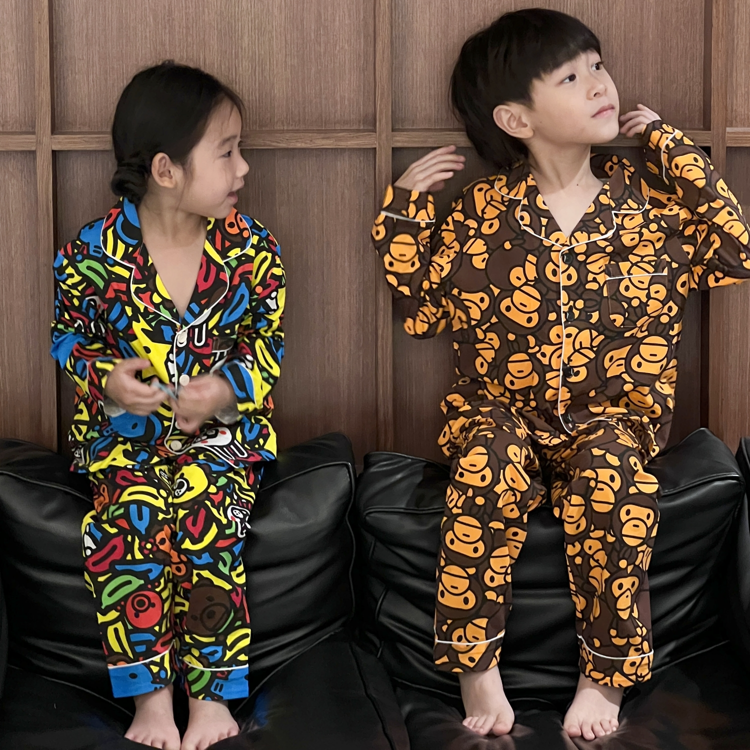 ◆芝麻家◆日系潮牌满印 亲子宝宝纯棉薄款空调长袖服睡衣套装