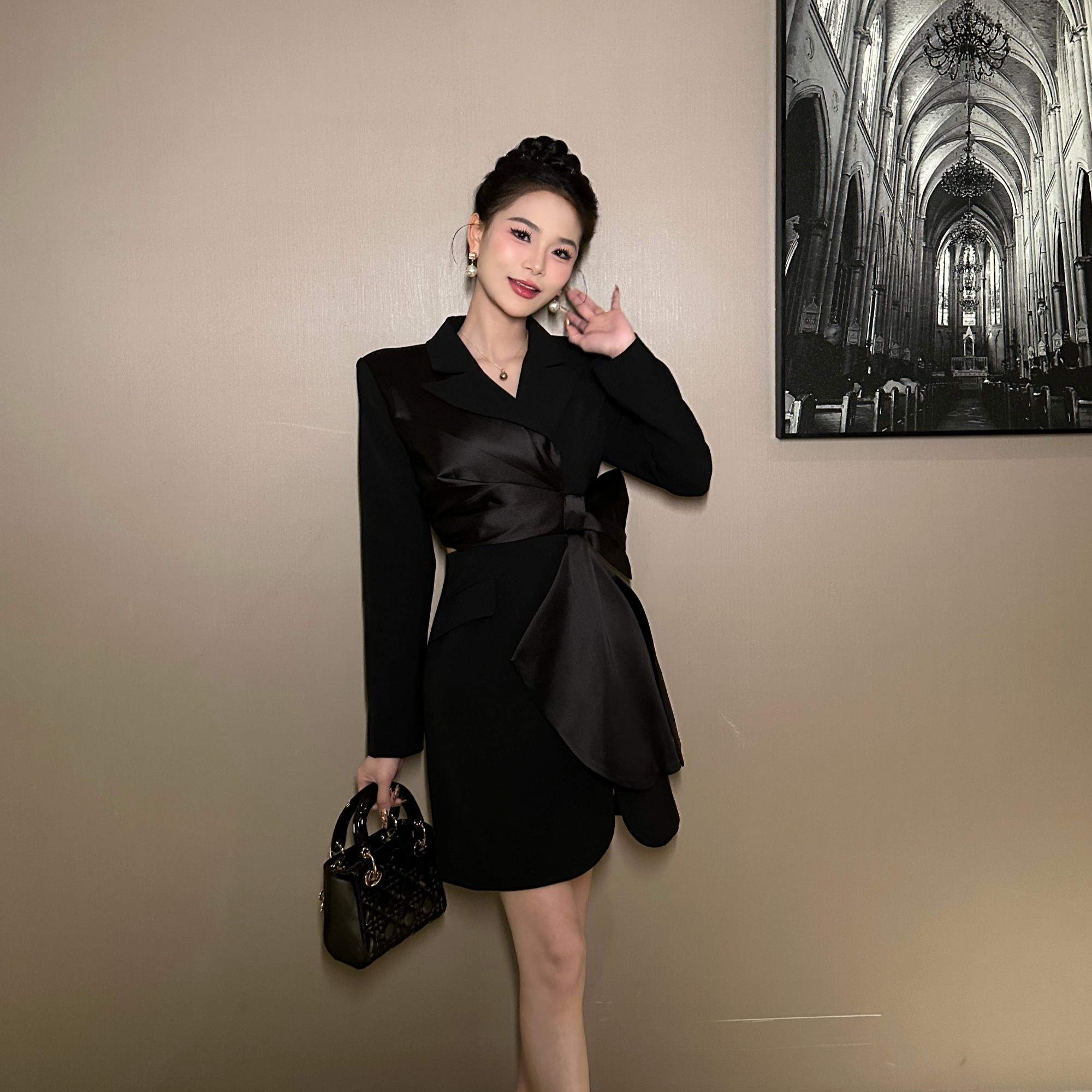 【花花原创】不规则性感轻奢时尚名媛气质西装连衣裙收腰显瘦 61090