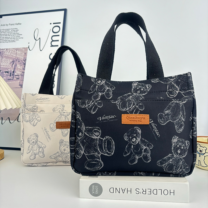 手提牛津布包便当妈咪上班族外出带饭简约撞色时尚拎饭盒大容量包