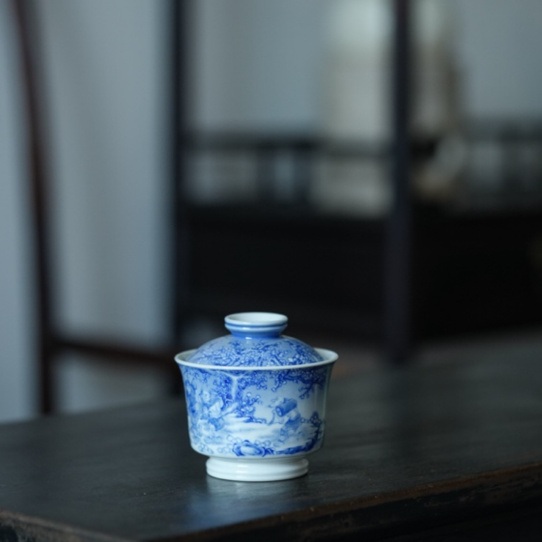 隐山清玩晓花窑钟馗雪夜寻梅图盖碗