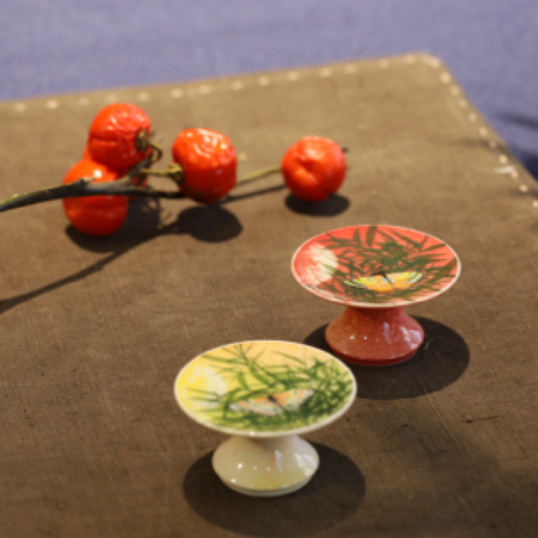 满蹊堂纯手工手绘蝴蝶纹盖置茶杯