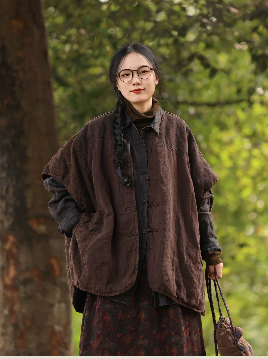 原创做旧V领盘口棉马甲坎肩宽松款（衣长前74/后80 胸围168）衣路