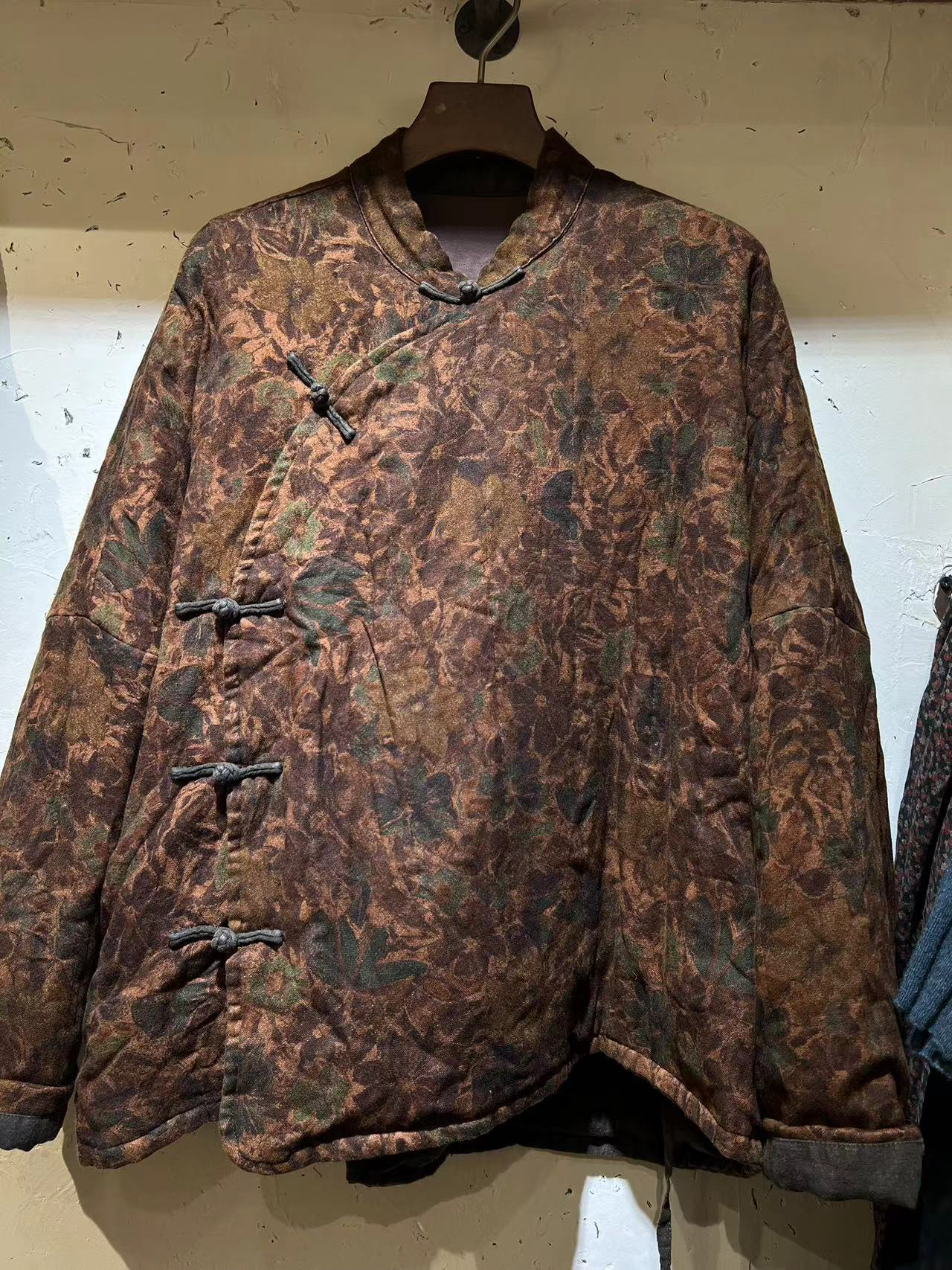 原创软糯复古花色盘扣立领偏襟小袄（衣长前64后70胸围148）衣路