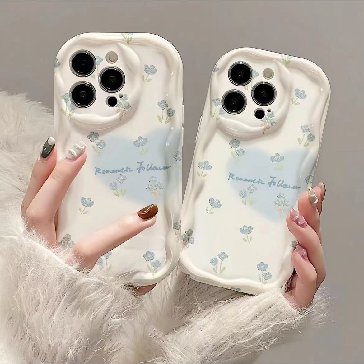 适用苹果/华为/oppo/vivo小米水滴蓝色爱心手机壳软胶卡通防摔ins
