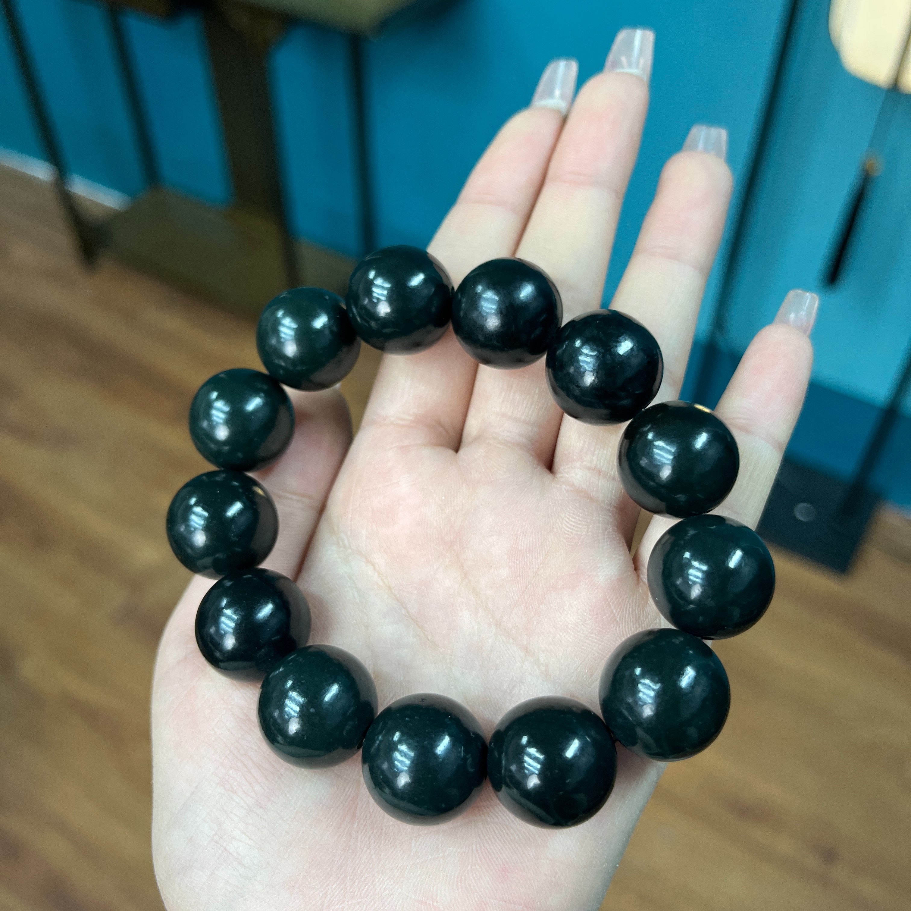 和田玉黑青玉18mm手串