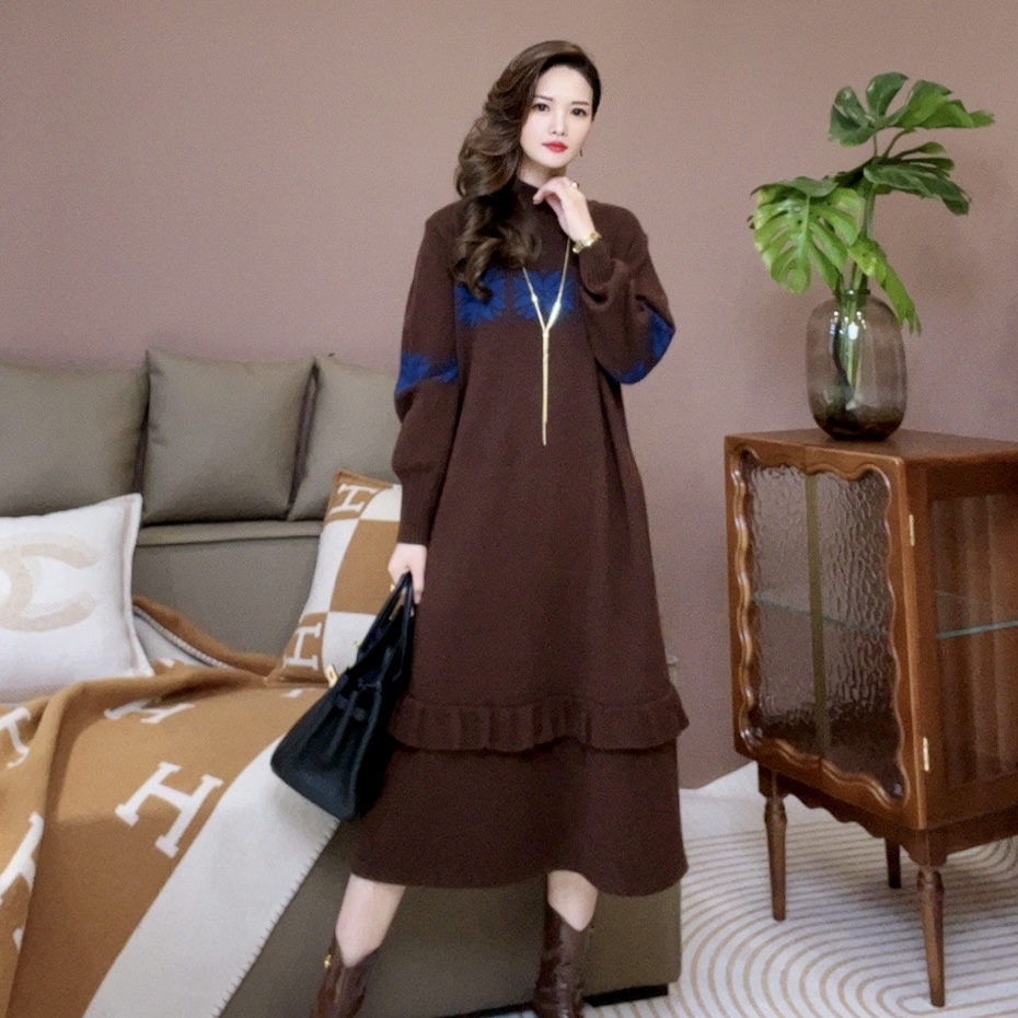 高端品质【浅意】冬季高档保暖长款秋冬毛衣打底微胖连衣裙-6200#