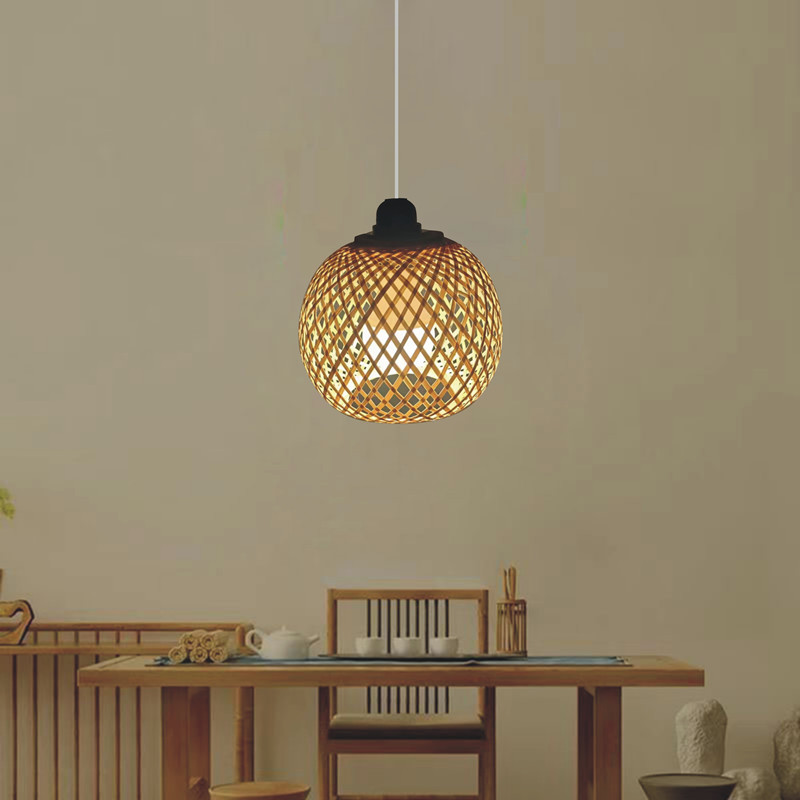 创意特色竹编竹艺吊灯餐厅吧台民宿走廊过道阳台新中式风格圆吊灯