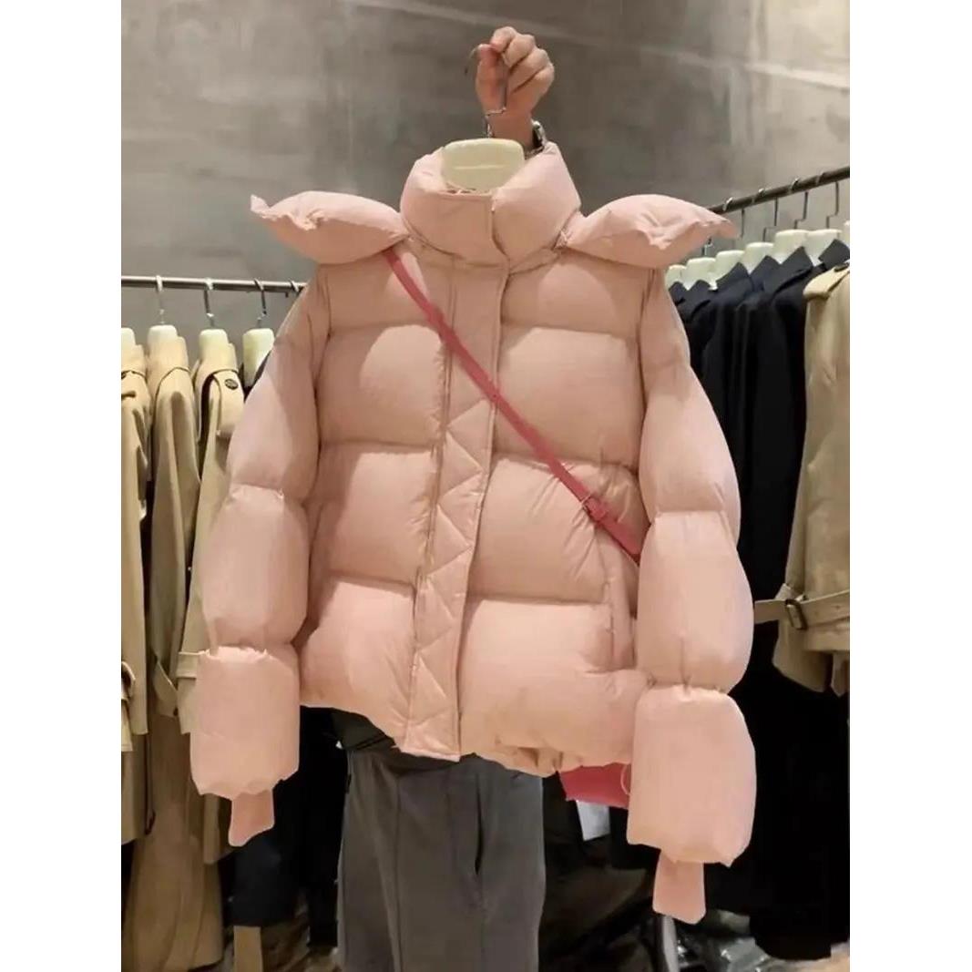 羽绒服2023新款爆款高级感超好看粉色连帽羽绒羽绒服韩系慵懒风外
