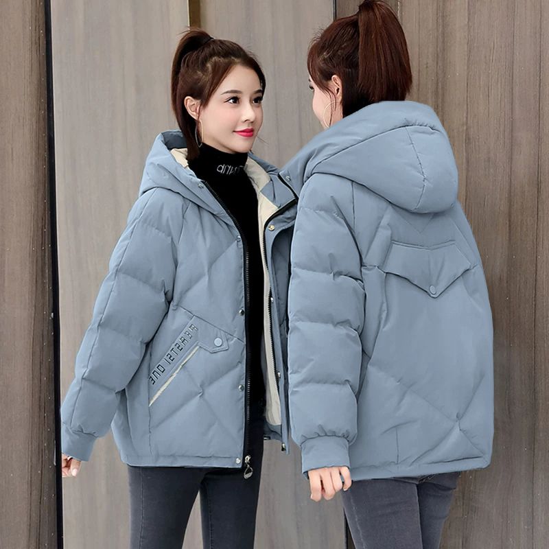 新款羽绒服棉服女冬2023冬季韩版宽松连帽小个子中长款印花棉衣