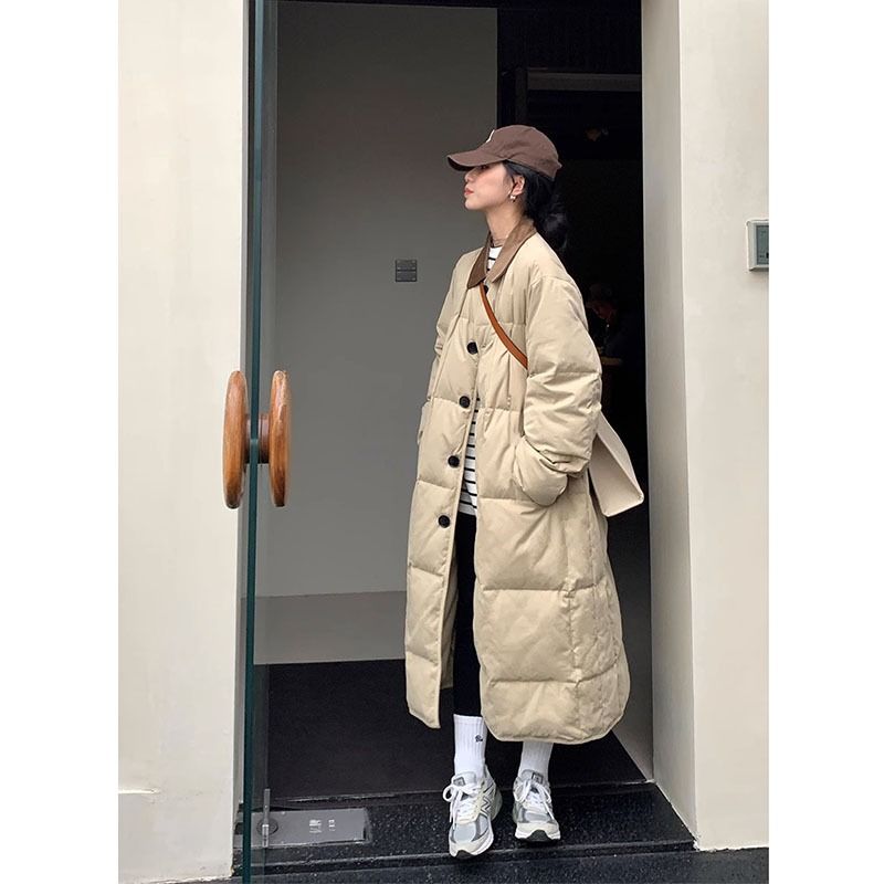 新款2023羽绒服高级感超好看过膝长款服女冬季宽松小个子夹外套