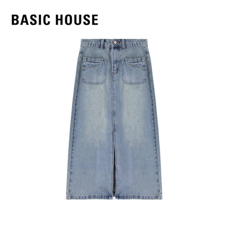 Basic House/百家好24新款女装半身裙休闲牛仔半身裙 B0823B56572