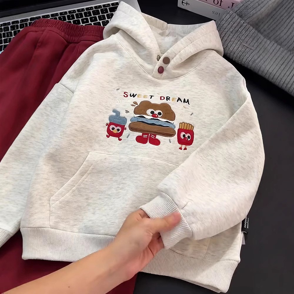 女童加绒卫衣2025新款秋冬季洋气连帽上衣中大童女孩加绒儿童卫衣